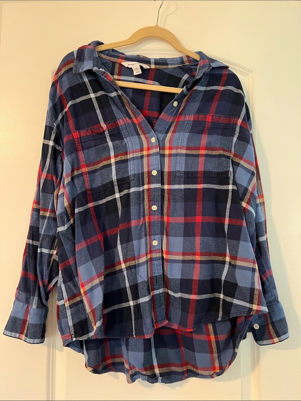 Old Navy Navy, Light Blue & Red Plaid Button-Down Shirt